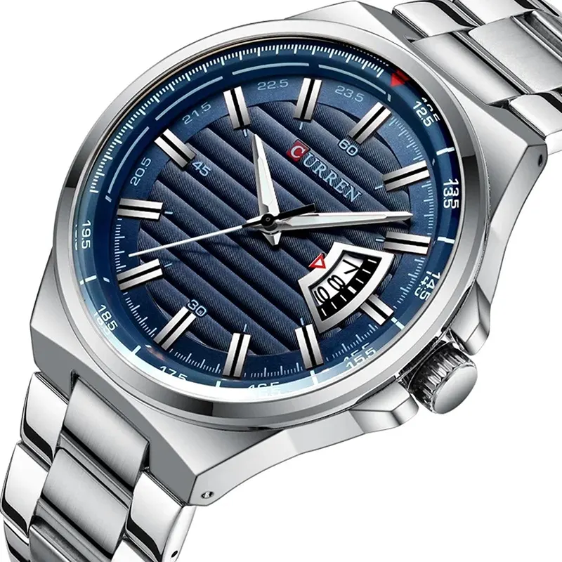 Curren Quartz Blue Dial Silver-tone Men's Watch- 8375
